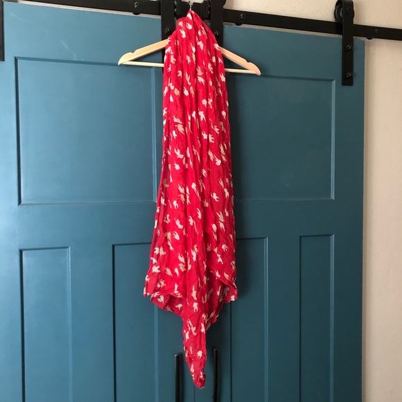 Red and white bird scarf - Picture 3 of 3